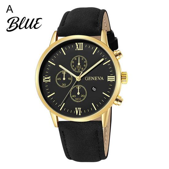 Men Wrist Watch Calendar Faux Pointer Display Dial Precise Quartz Round Shockproof Scratch-resistant Leather Strap