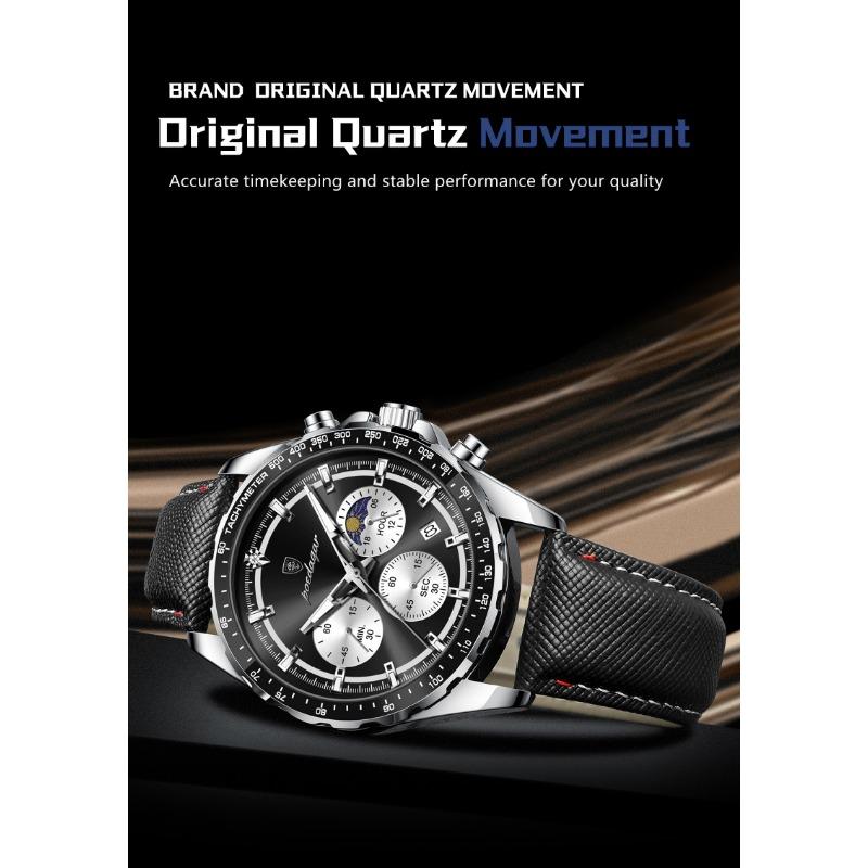POEDAGAR Fashion Men's Watches High Quality Luminous Waterproof Male Wristwatch Leather Chronograph Date Sports Quartz Clock