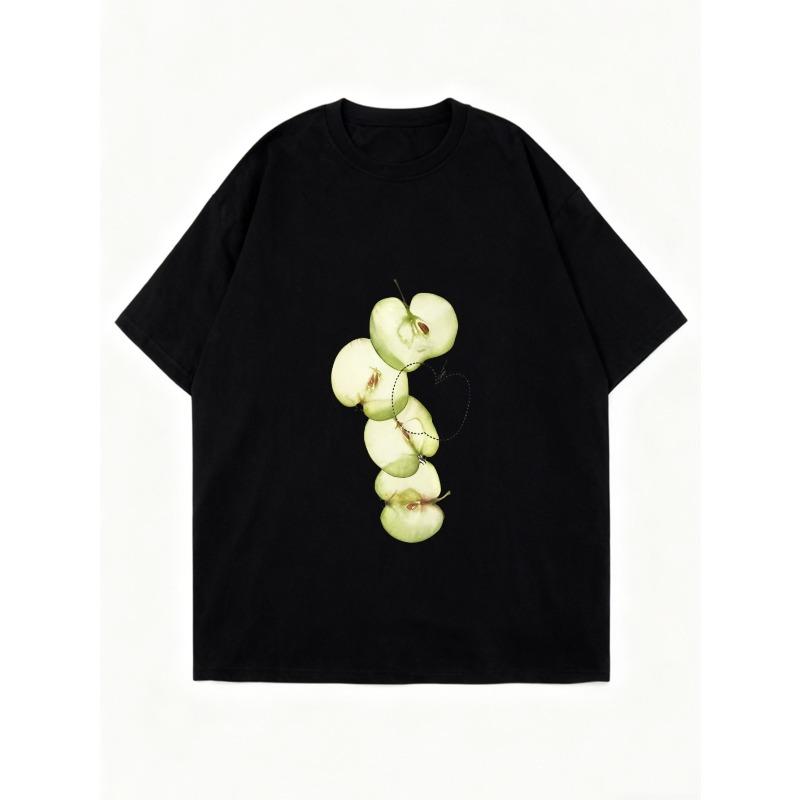 Oversized T Shirt Black Apple Slices Print Casual Everyday Wear