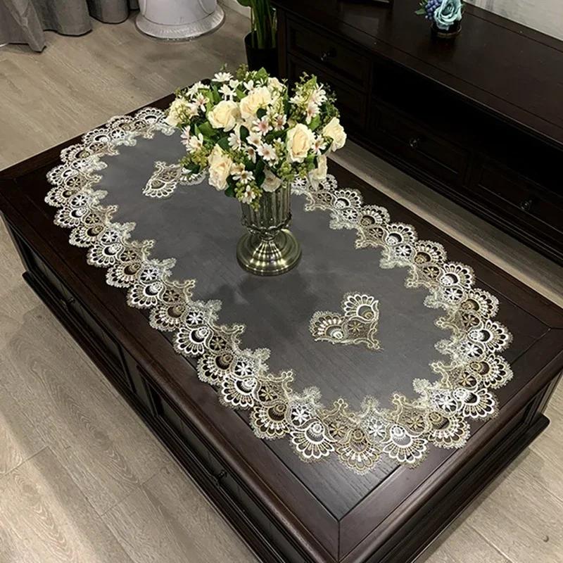 Oval Tablecloth Modern Dining Table Cover European Embroidered Tea Table Cloth Lace TV Cabinet Covers for Home Hotel Decor