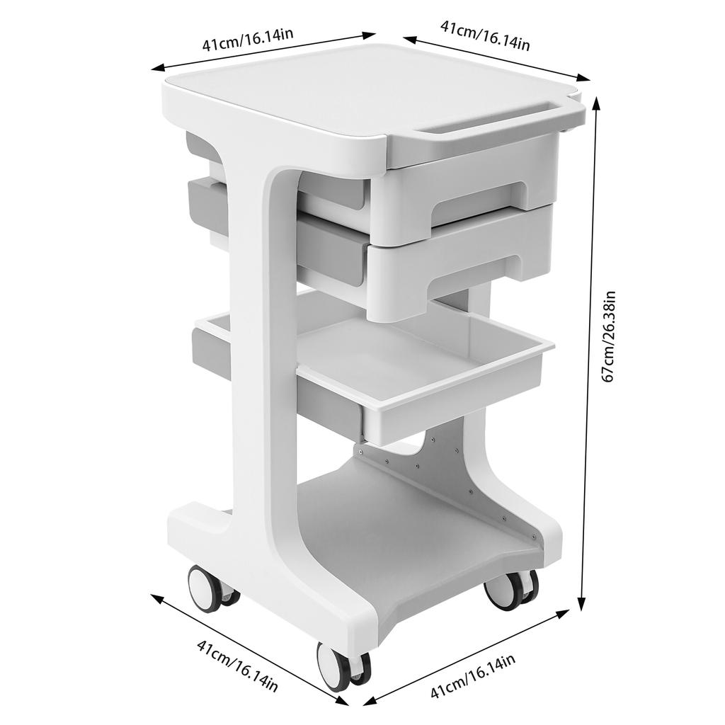 3-Tier Beauty Equipment Cart - 2 Silent Drawers & Locking Wheels 110lbs Load for Salon/SPA/Mobile Storage
