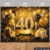 2D-Ebene 40. Geburtstag Party Banner Hintergrund mit Schwarz-Gold-Glitzer-Thema, hergestellt aus strapazierfähigem Polyestermaterial