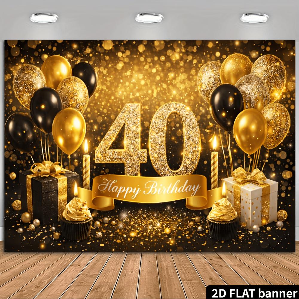 2D-Ebene 40. Geburtstag Party Banner Hintergrund mit Schwarz-Gold-Glitzer-Thema, hergestellt aus strapazierfähigem Polyestermaterial