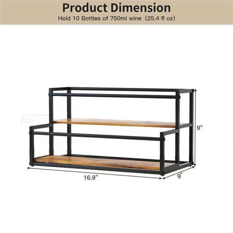 Wooden Wine Rack With Metal Frame For Home Bar Storage And Vintage Decor