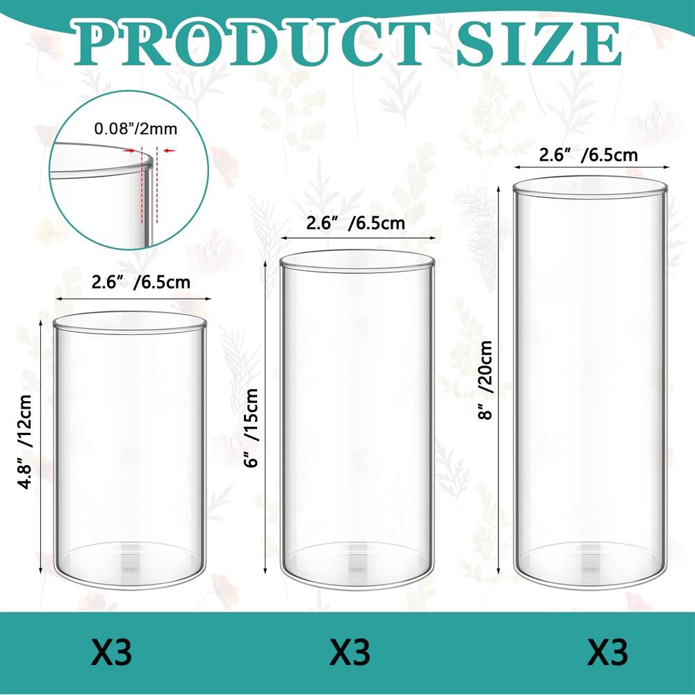 Glass Cylinder Vases 4 6 8 Inch Tall Clear Flower Vase Hurricane Floating Candle Holder for Table Centerpiece Wedding Home Decor