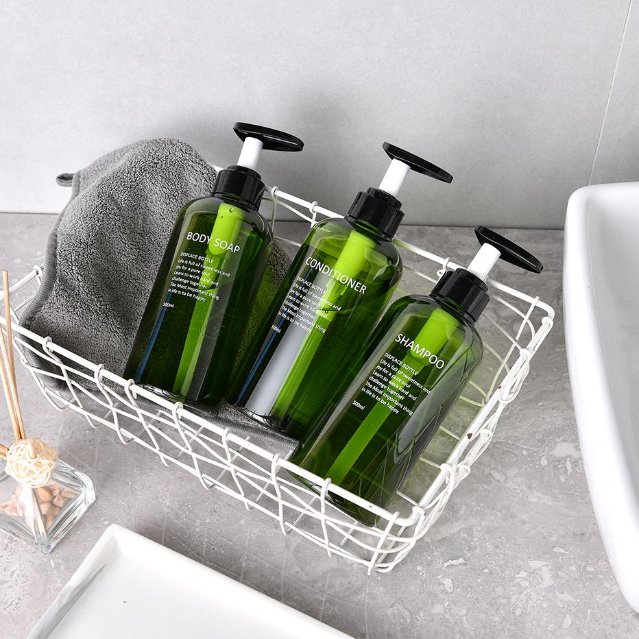 Nachfüllbarer Shampoo-Spender mit Spülung und Duschgel, Set mit aufgedruckten Buchstaben, Seifenflaschenspender fürs Bad, Duschpumpe, Shampoo-Spender