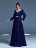 Neues Abendkleid große Größe Pailletten lange Ärmel Temperament elegant langes Kleid Party Bankett Partykleid