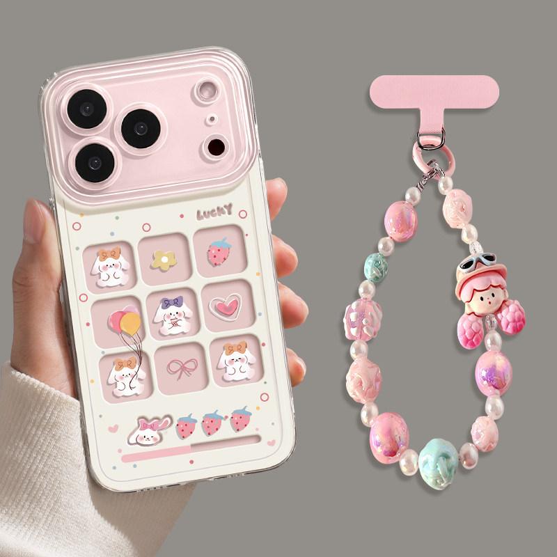 Little Rabbit mobile phone case is suitable for Apple 17promax soft 16 lanyard iphone14 transparent 13 women's 15 pink 12 sets