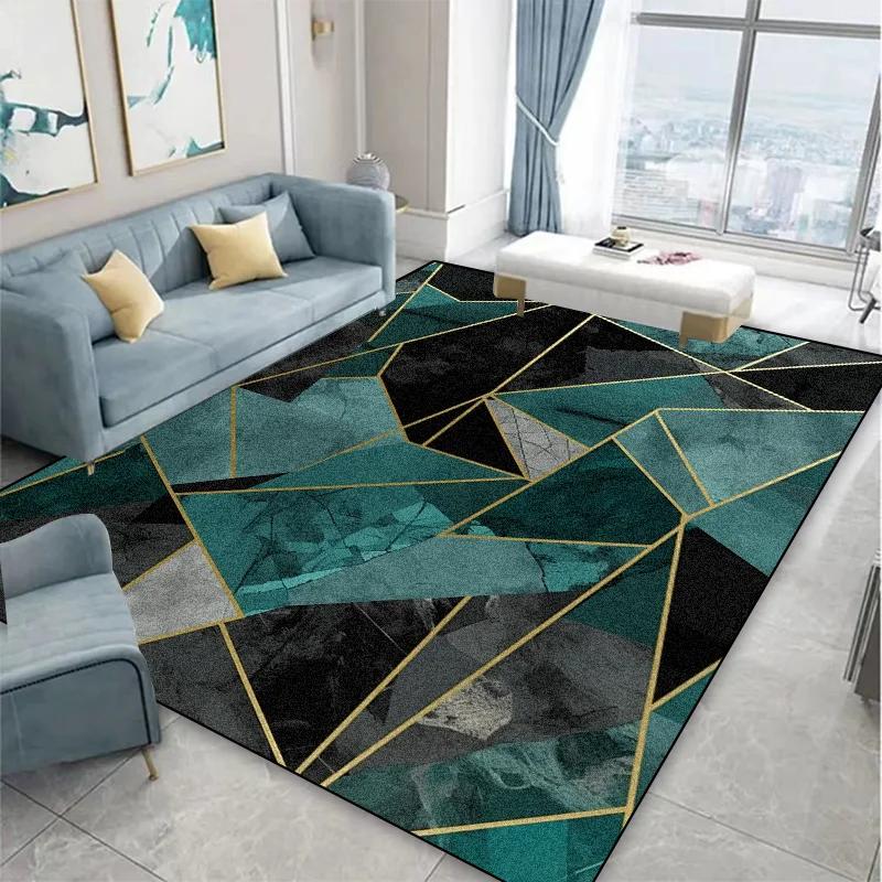 Geometric Green Decorative Rug for Living Room Large Area Home Sofa Side Coffee Tables Mat Washable Modern Bedroom Carpet