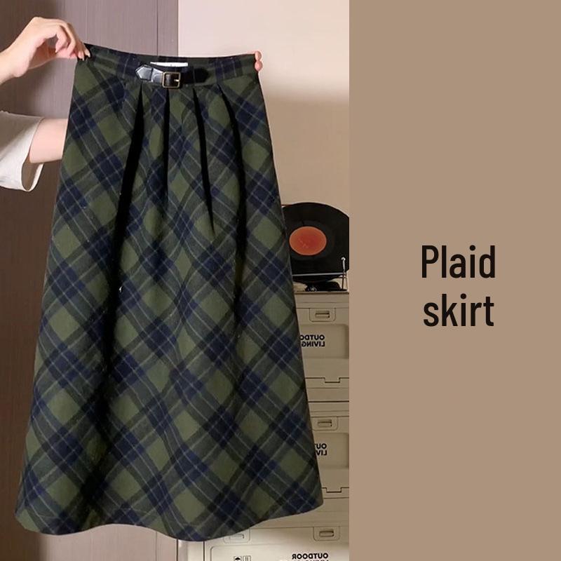 

Комплект трикотажного платья-свитера в клетку в корейском стиле для женщин - Осенне-зимний наряд для миниатюрных L (55/60kg)