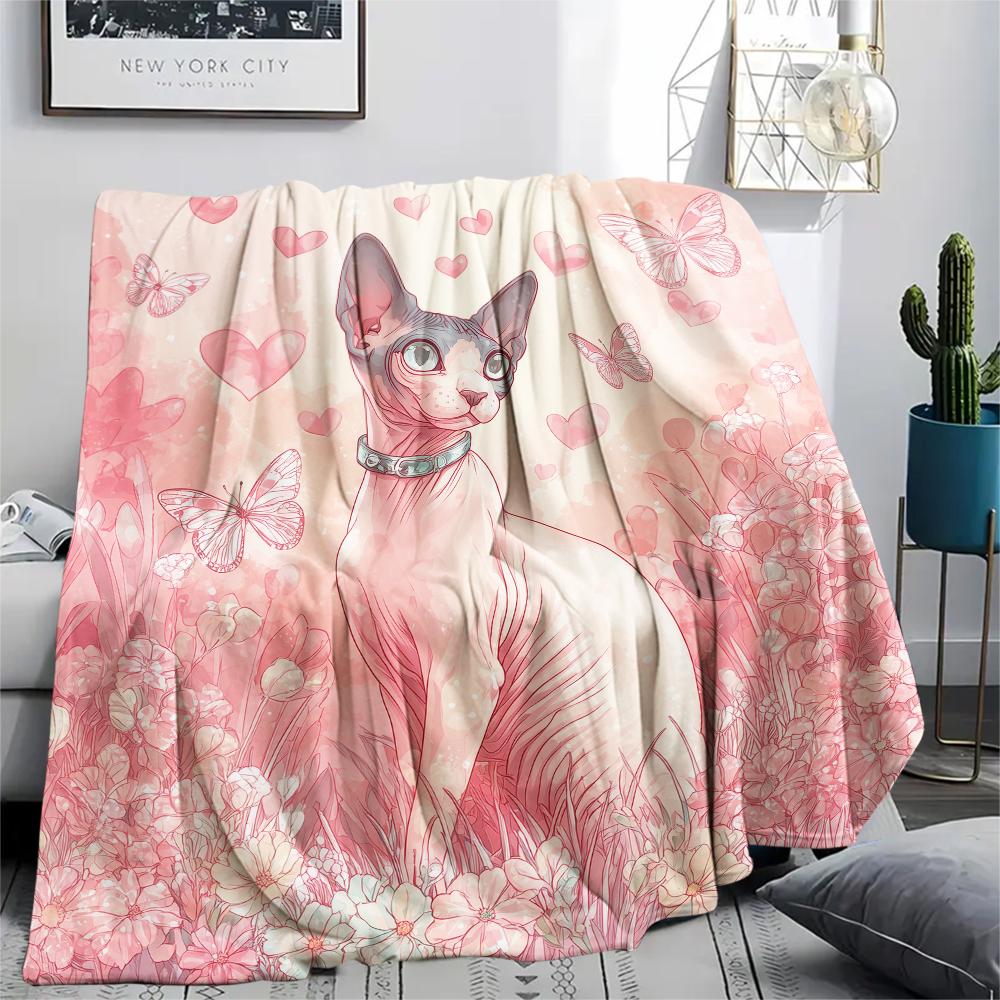 Hairless Cat Pattern Flannel Blanket, High Quality Comfortable for All Seasons, Home Decor, Warmth and Comfort, Perfect for Gifts.