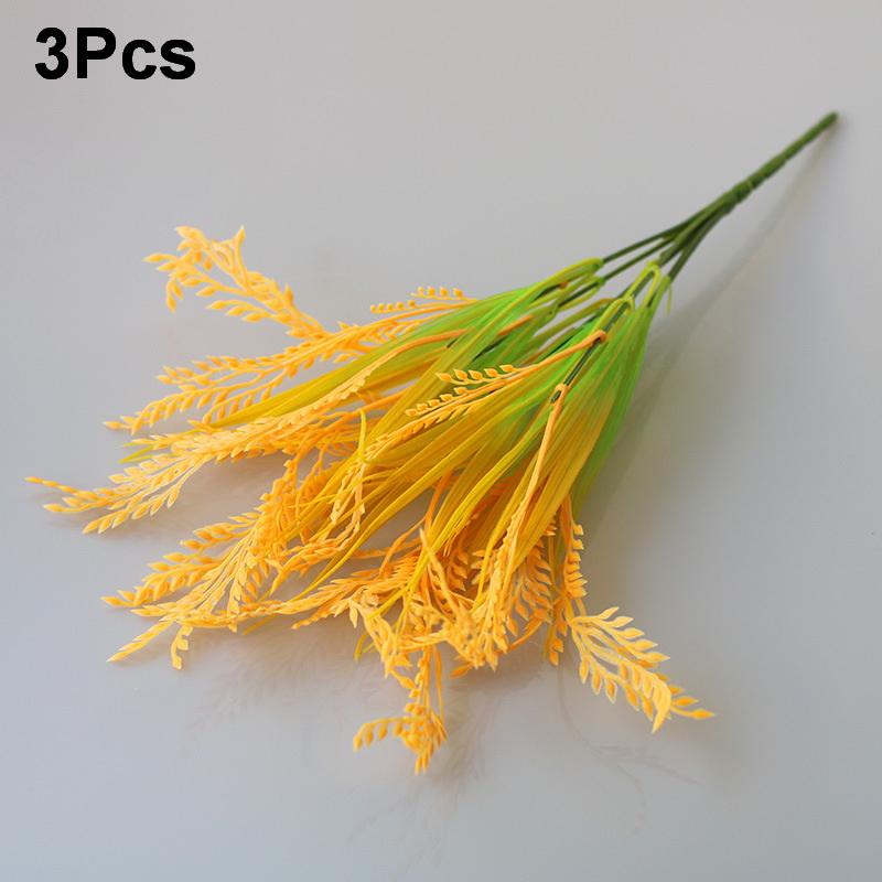 7 Forks Artificial Wheat Ears Rice Plant Bouquet Plastic Yellow Flower Wheat Ears Rice Plant Branch Non Water Needed Realistic