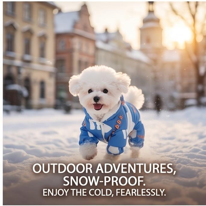 Thick Polar Bear Four-Legged Dog Winter Coat, Warm Cotton Outfit for Small Breeds, No Leash Included, S-2XL Cold Weather Wear