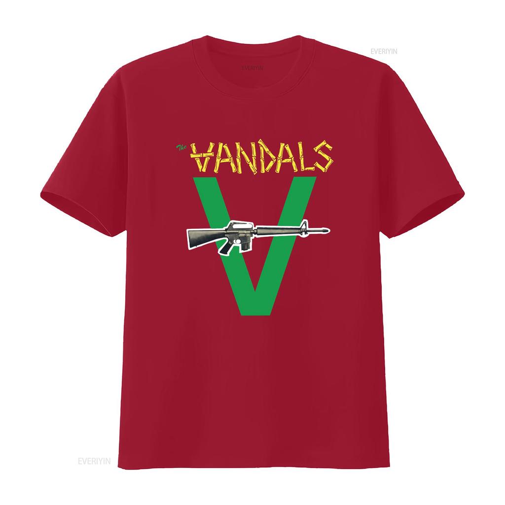 Mens The Vandals Original Logo Green V and Gun Print T Shirt Medium Black vintage Washed streetwear designer clothes