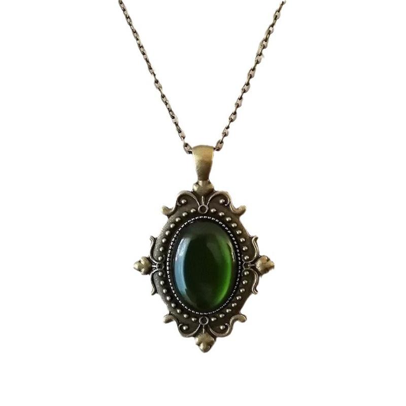 Vintage Grøn Kvarts Krystal Halskæde Imitation af Gammel Metal Halskæde Til Kvinder Vampire Præget Heks Smykke Accessories