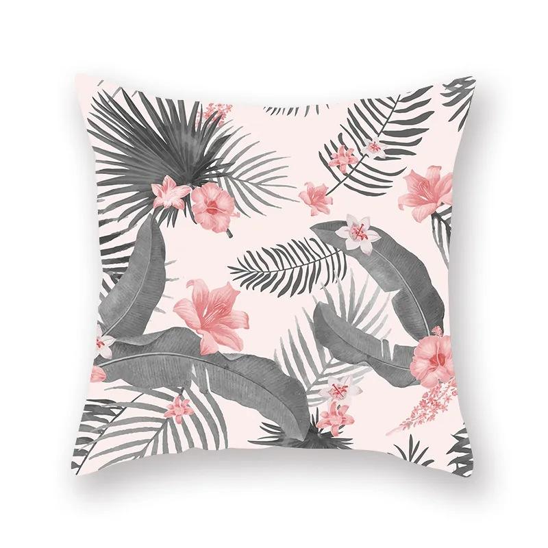 Car Living Room Sofa Cushion Cover Pink Botanical Flower Print Pattern Luxury Home Decor Pillow Cover