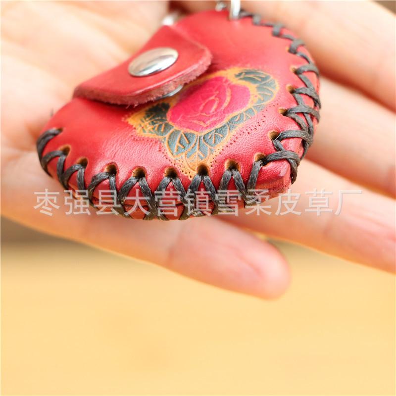 First Layer Cowhide Creative Handmade Red Heart Keychain Bag Accessories Mini Coin Bag Heart Fashion Pendant
