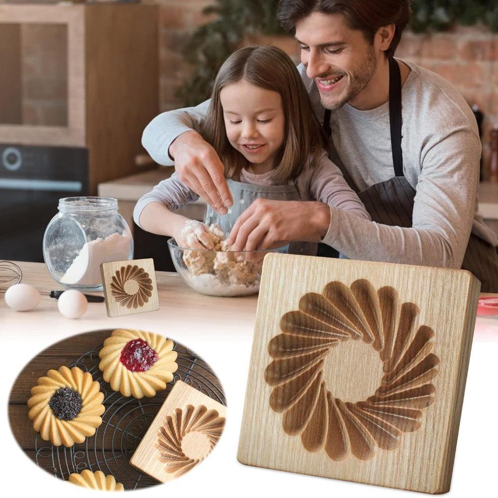 Hand Press Wooden Cookie Cutter Embossed Biscuit Molds Jam Cookie Molds Dessert