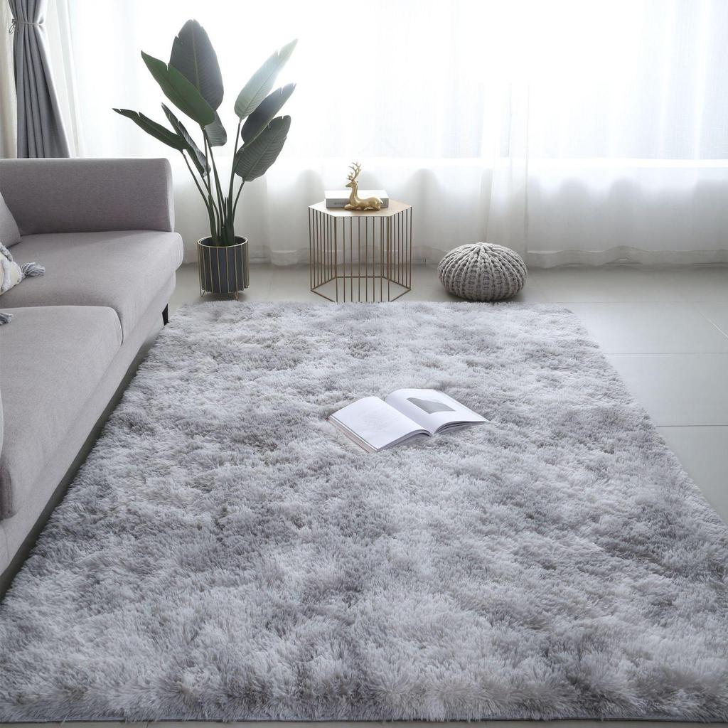 Nordic Tie-Dyed Long-Pile Carpet: Thick, Plush Mat for Living Room or Bedroom