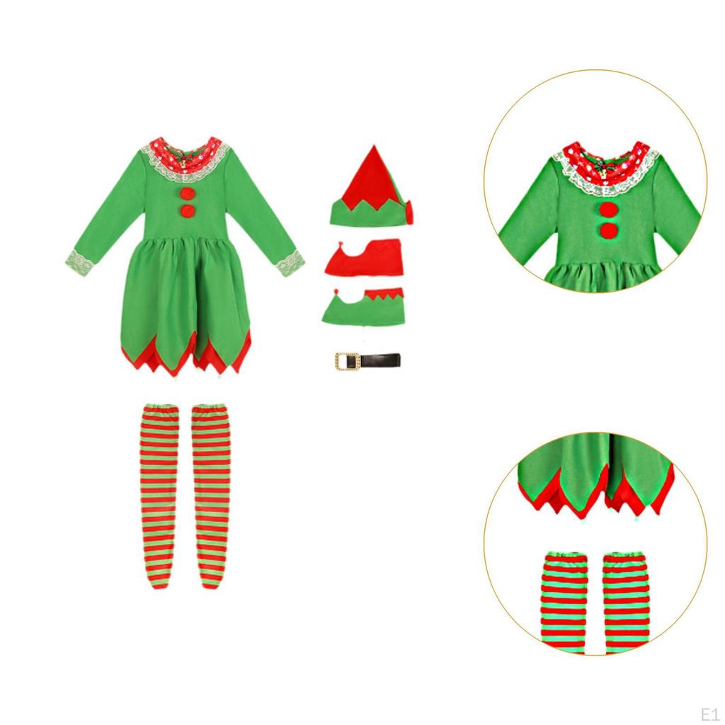 Christmas Elf Costume Set Kids Soft Dress Up for Stage Performance Xmas Year