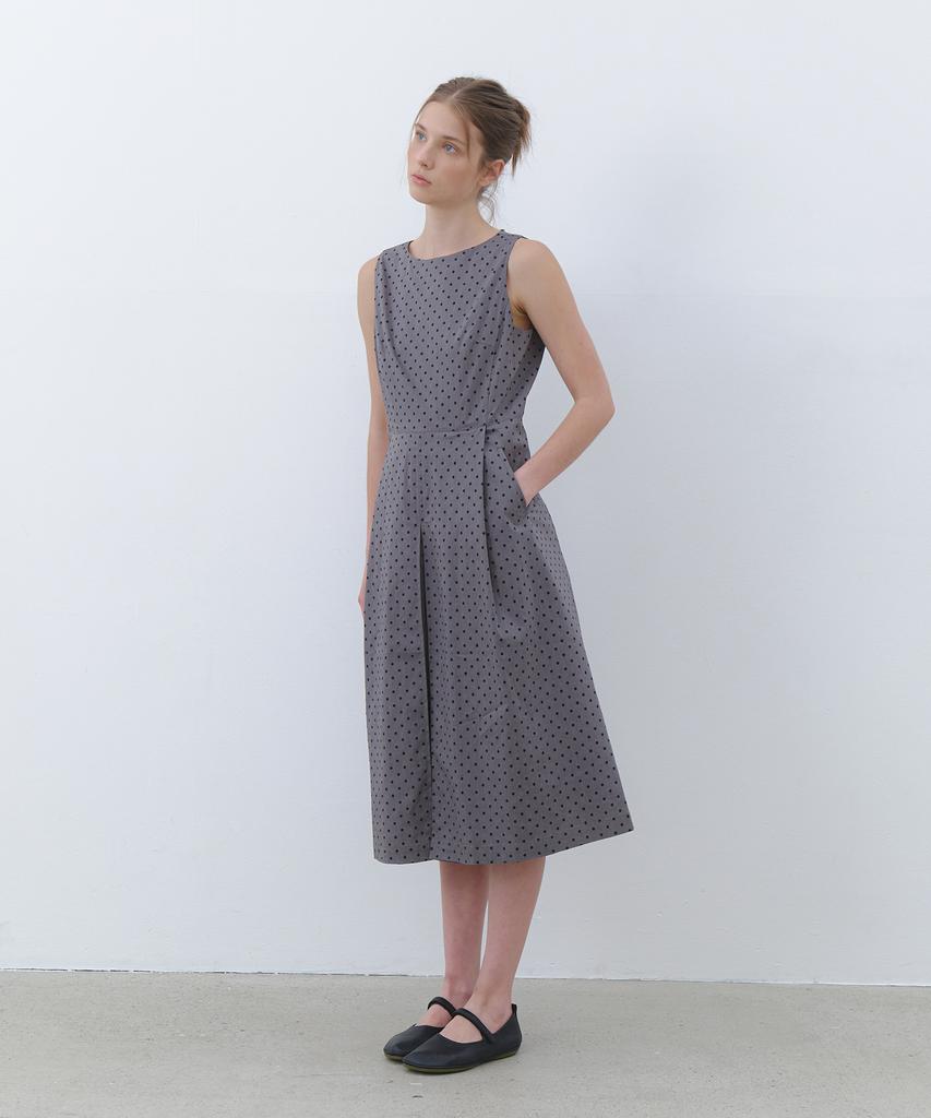 CLUNY Dot Pattern Sleeveless Dress - Gray
