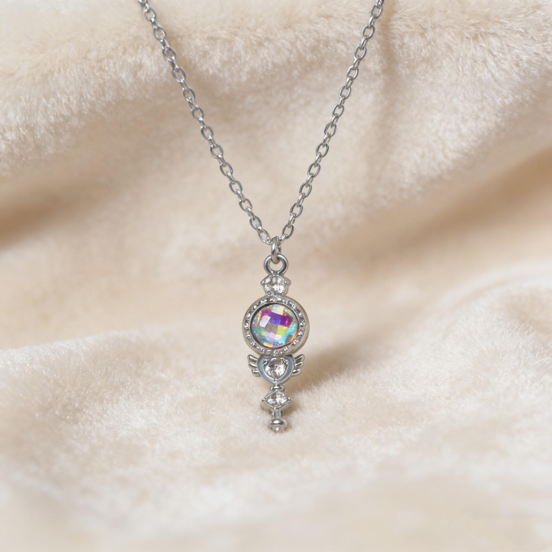 Gold Magic Wand Iridescent Gemstone Lollipop Necklace