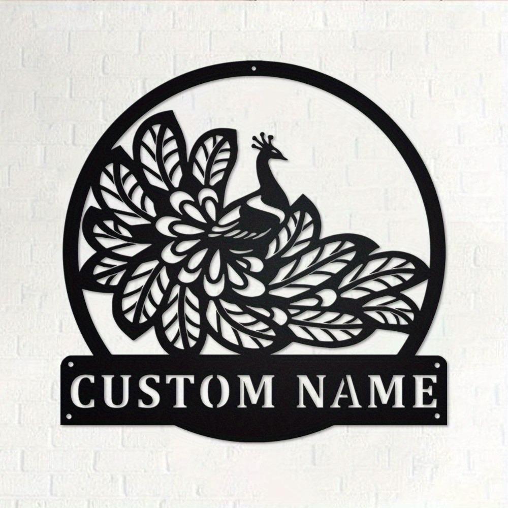 Metal Wall Art Peacock Design Personalized Name Sign Home Decor Indoor Outdoor Gift