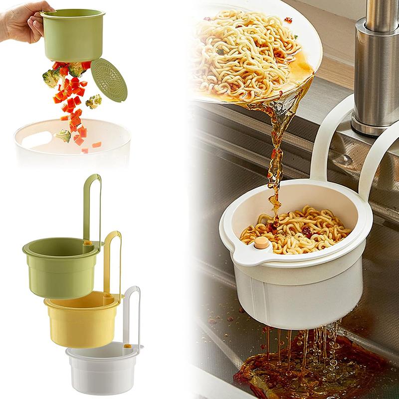 1Pcs Hangable Sink Drain Basket With Separate Filter Press Pour Design For Kitchen Vegetable Food Draining