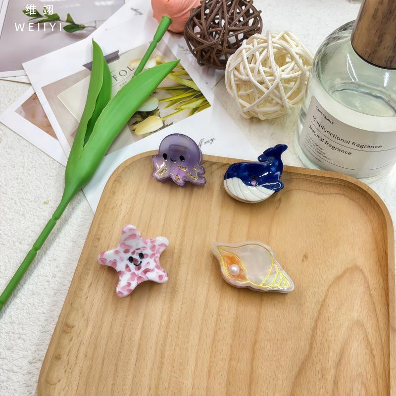 Hobby Marine Acetate Claw Clips: Cute Starfish, Jellyfish, Shark, Cartoon Side & Bun Clips for Women