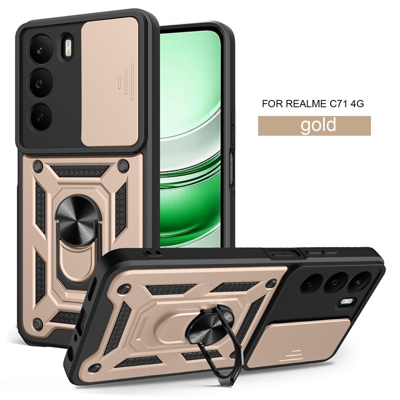 For Realme C71 4G Case Slide Camera Protect Armor Phone Case For OPPO Realme C71 C 71 RealmeC71 Magnet Holder Ring Cover