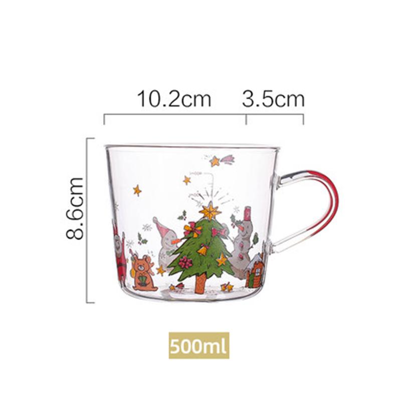 450/500ml Christmas Glass Mug with Handle Christmas Tree Coffee Water Tea Cup Heat Resistant Breakfast Milk Cup Children's Gifts