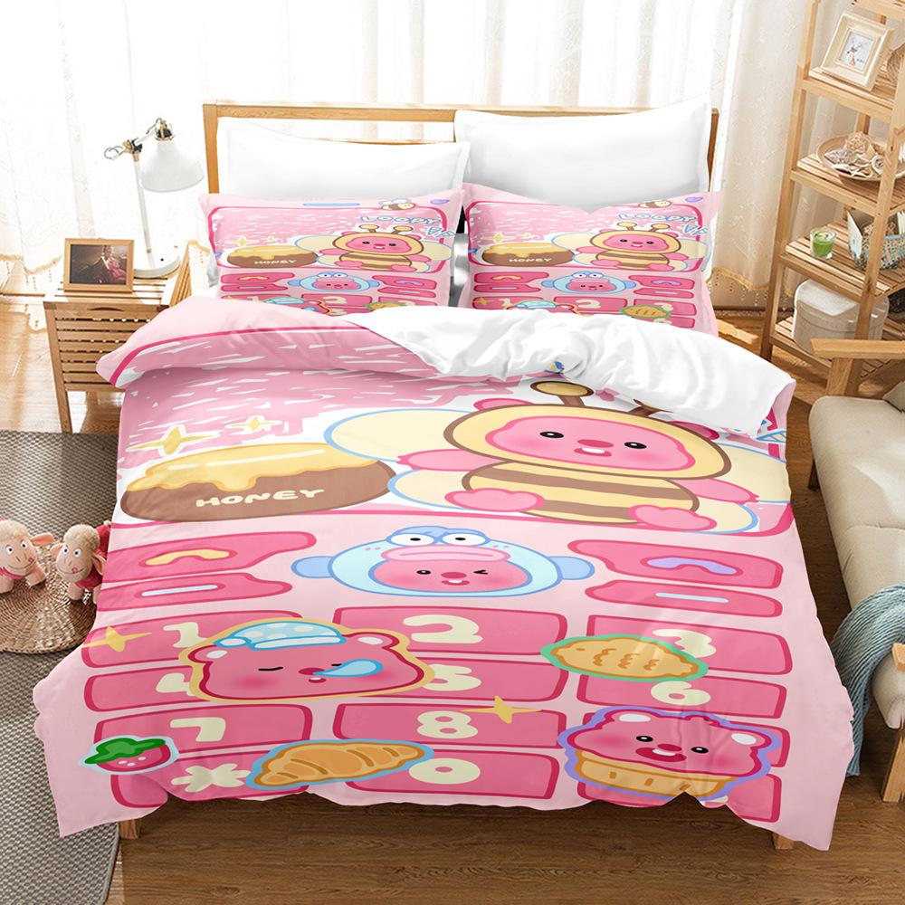Little Beaver Printed Bedding Kit 3D Digital Three-Piece Grinding Quilt Cover Bedding