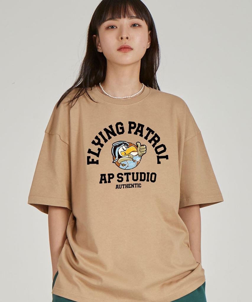 ASTRAL PROJECTION Flying Patrol Round Neck 15-Count Cotton Short Sleeve T-Shirt_Beige