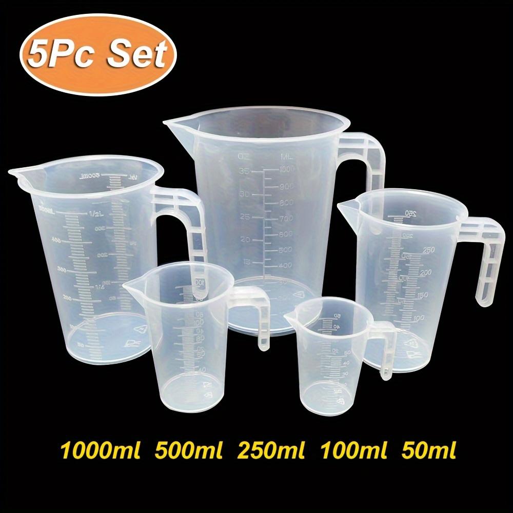 

5pcs Plastic Measuring Cups Set - 1000ml, 500ml, 250ml, 100ml, 50ml - Durable, Easy-to-Read Scale - Kitchen Measuring Cups