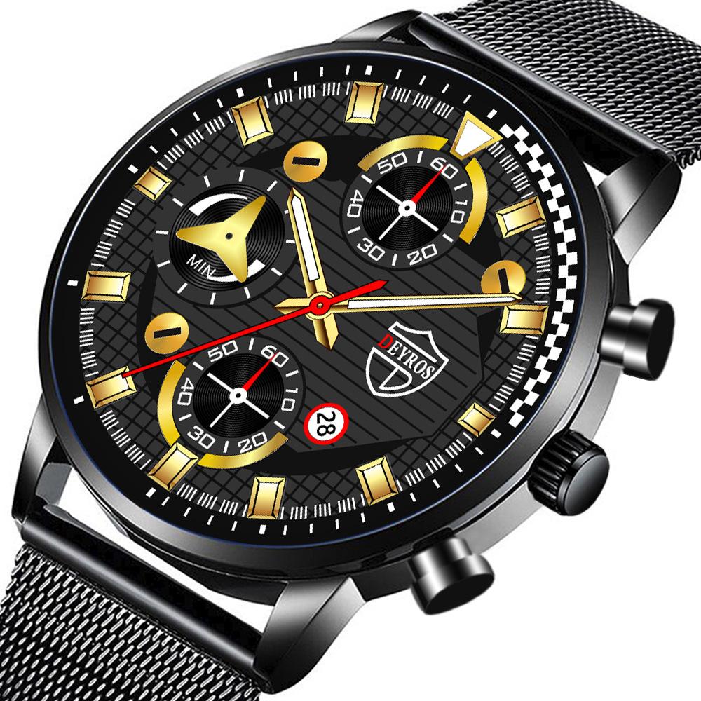 Stainless Steel Mesh Strap Men'S Watch Trend Fashion Calendar Luminous Quartz Watch