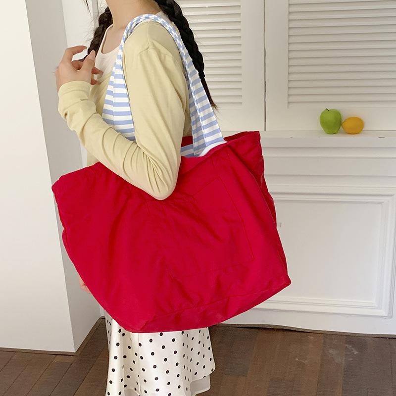 Striped Double-sided Shoulder Bag, Color-matched Tote Bag, Lightweight Commuter Handbag Casually