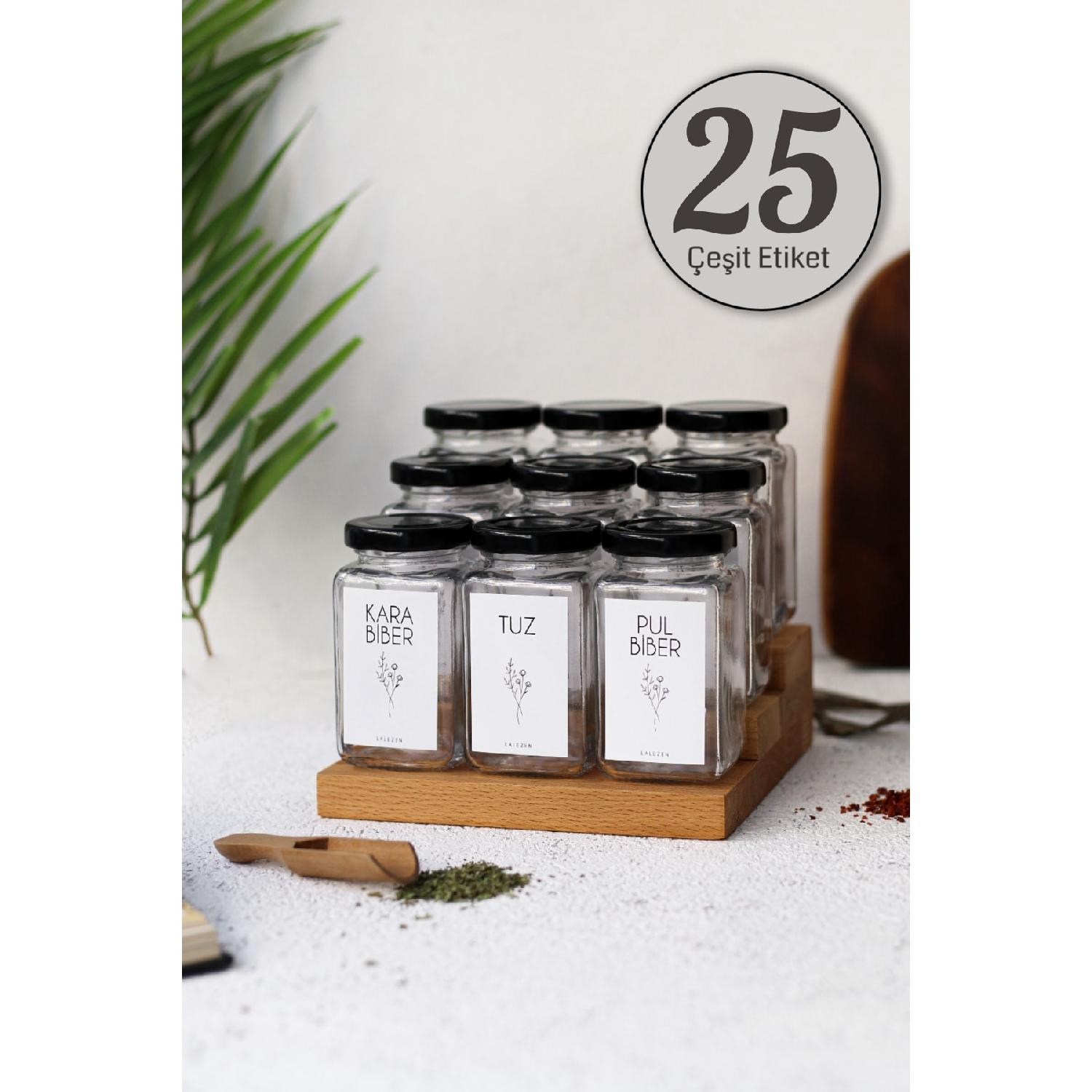 

Набор стеклянных специй с деревянной подставкой 9 этикеток - Набор специй 160 мл