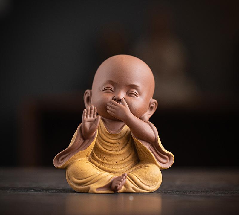 Ceramics Little monk Figurine small statue Creative home room office decorations Chinese specialty ornaments