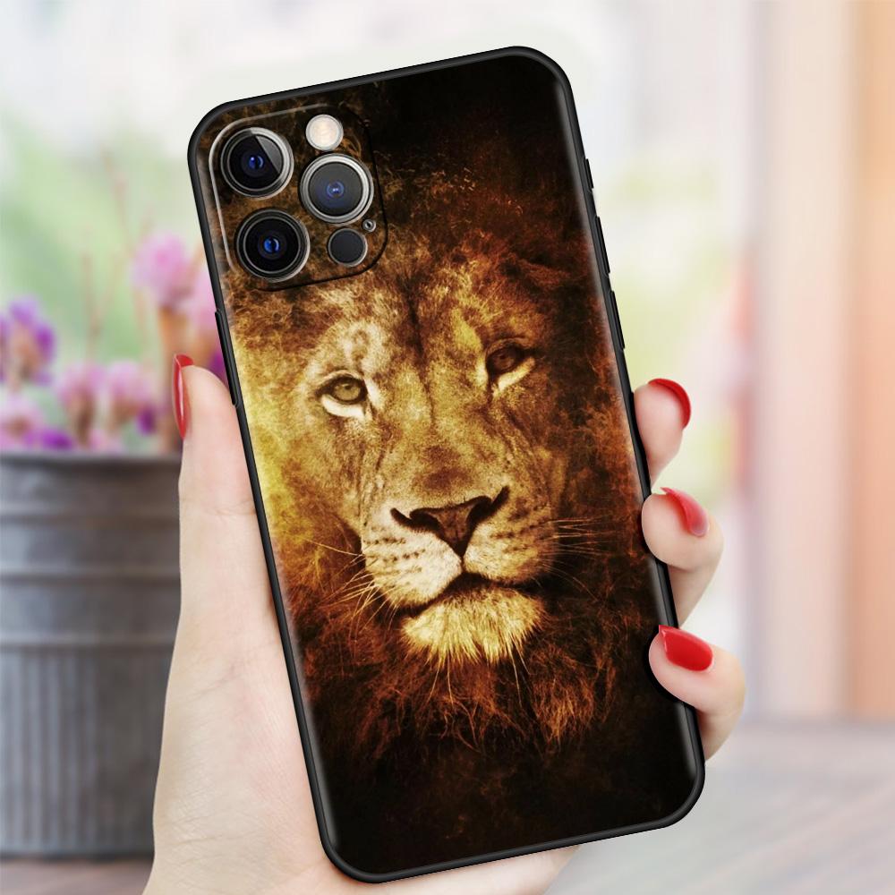 Case For Apple iPhone 13 11 Pro Max 12 Mini XR 7 8 Plus SE 2020 X XS 6 6S 5 5S Black Soft Silicone Cover Big Cat Animal Lion Sac