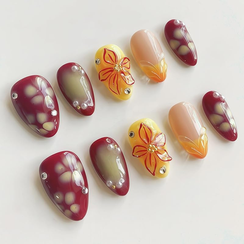 24Pcs Pumpkin Press on Nails Short Square Thanksgiving Fake Nails with Glitter Sequins Full Cover Fall Pumpkin False Nails Sparkly Autumn Acrylic