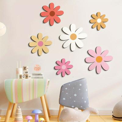 Yousheng 6Pcs/Set Wooden Flower Wall Decoration Farmhouse Rustic Floral Wall Art Home Office Living Room Bedroom Wall Hanging Ornament