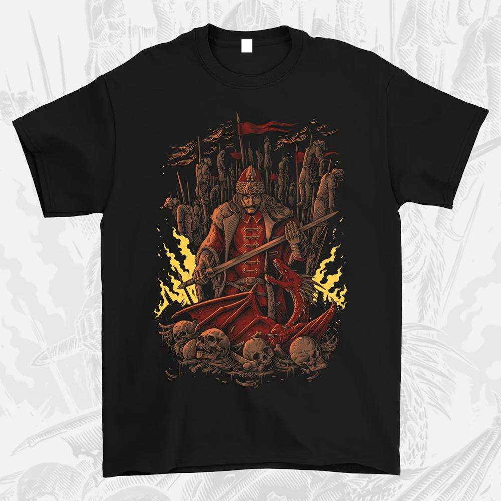 

VLAD THE IMPAIER Men S Graphic T-Shirt Black Casual Loose Fit with Dramatic Vlad The Impaler Print Short Sleeve S разноцветный