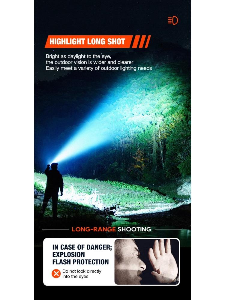 New Flashlight Solar Searchlight Strong Light Illumination Portable Handheld Flashlight Outdoor Multifunctional Lighting