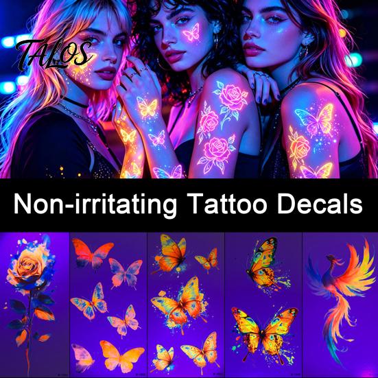 Talos 5 Sheets Butterfly Tattoo Stickers, Waterproof Temporary Flower Tattoos, Colorful Face Body Tattoos for Parties Night Club Music Festival