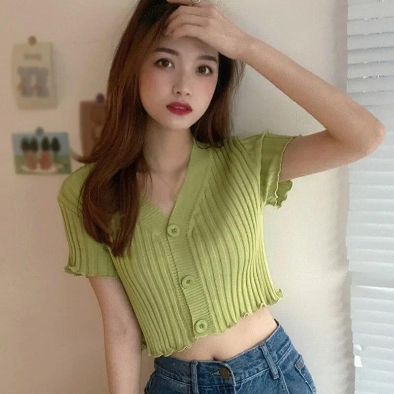 

Женские трикотажные футболки с v-образным вырезом и короткими рукавами, летние One Size