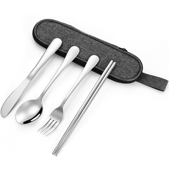 Stainless Steel Cutlery Set 4-Piece Retro Tableware Fork Spoon Chopsticks Knife with Storage Bag Mirror Polished Dishwasher