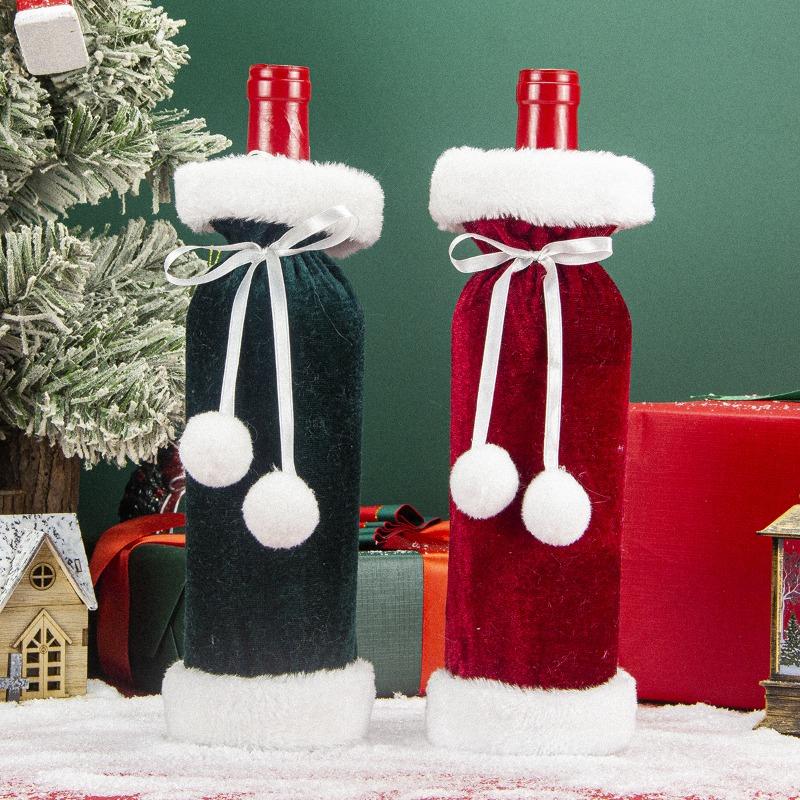 1pc Wine Bottle Cover Christmas Decoration Velvet Wine Bottle Bag Christmas Red Wine Cover Restaurant Decoration