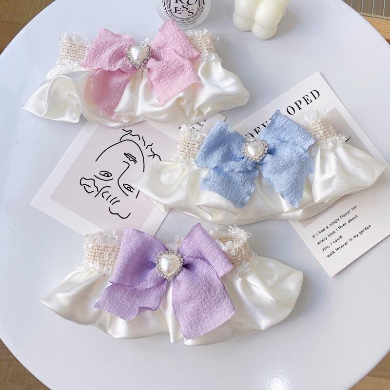 Cream Style Pet Collar Scarf Pearl Heart Bow Saliva Towel Bib For Cat Dog