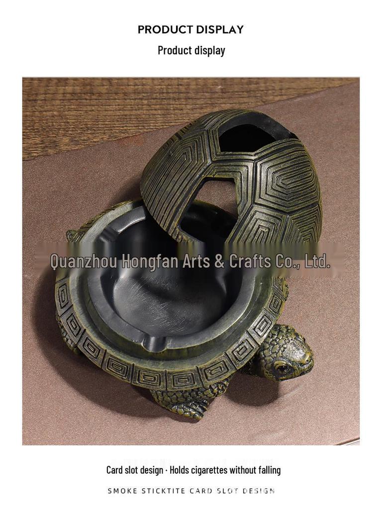 Retro Creative Turtle Ashtray with Lid - Unique Resin Ornament for Home, Bar, or Office