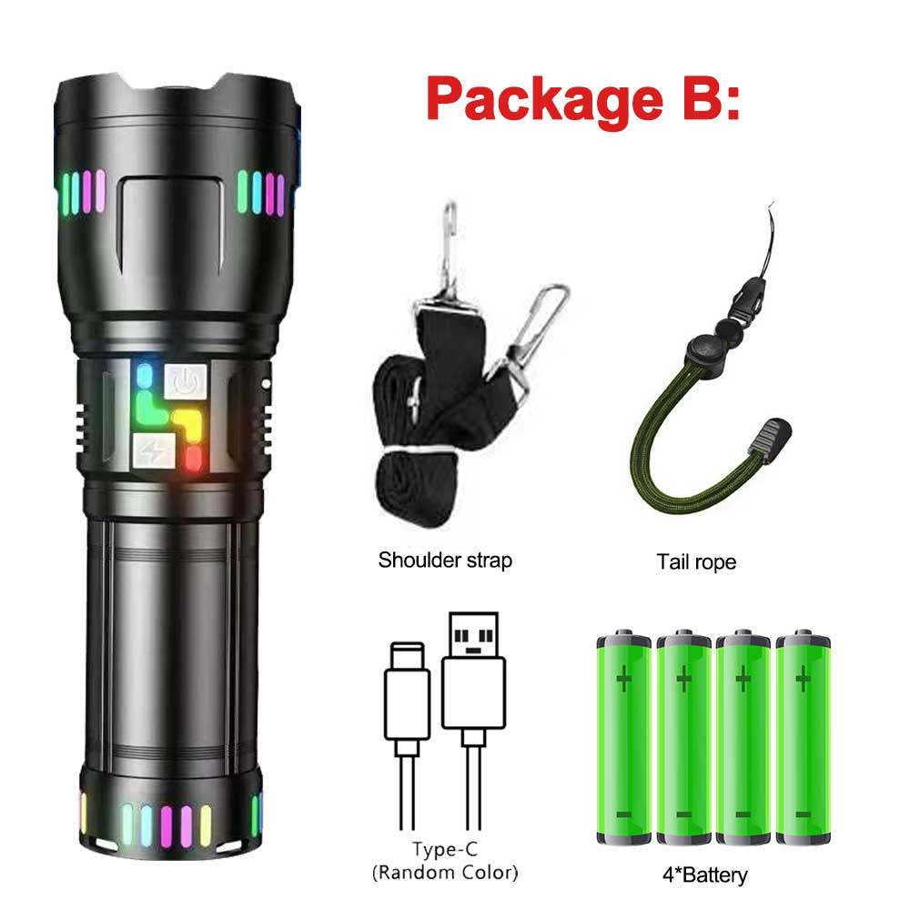 Most Powerful LED Flashlight Zoom USB Rechargeable Torch Light Flashlight Long Range Ultra Powerful Camping Lantern